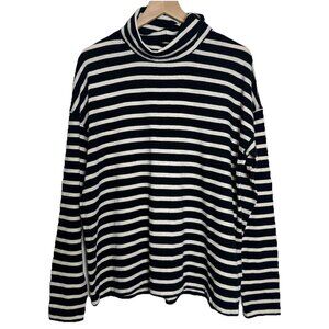 J.Crew Turtleneck Shirt Womens Large Ivory Black Striped Long Sleeve Lightweight